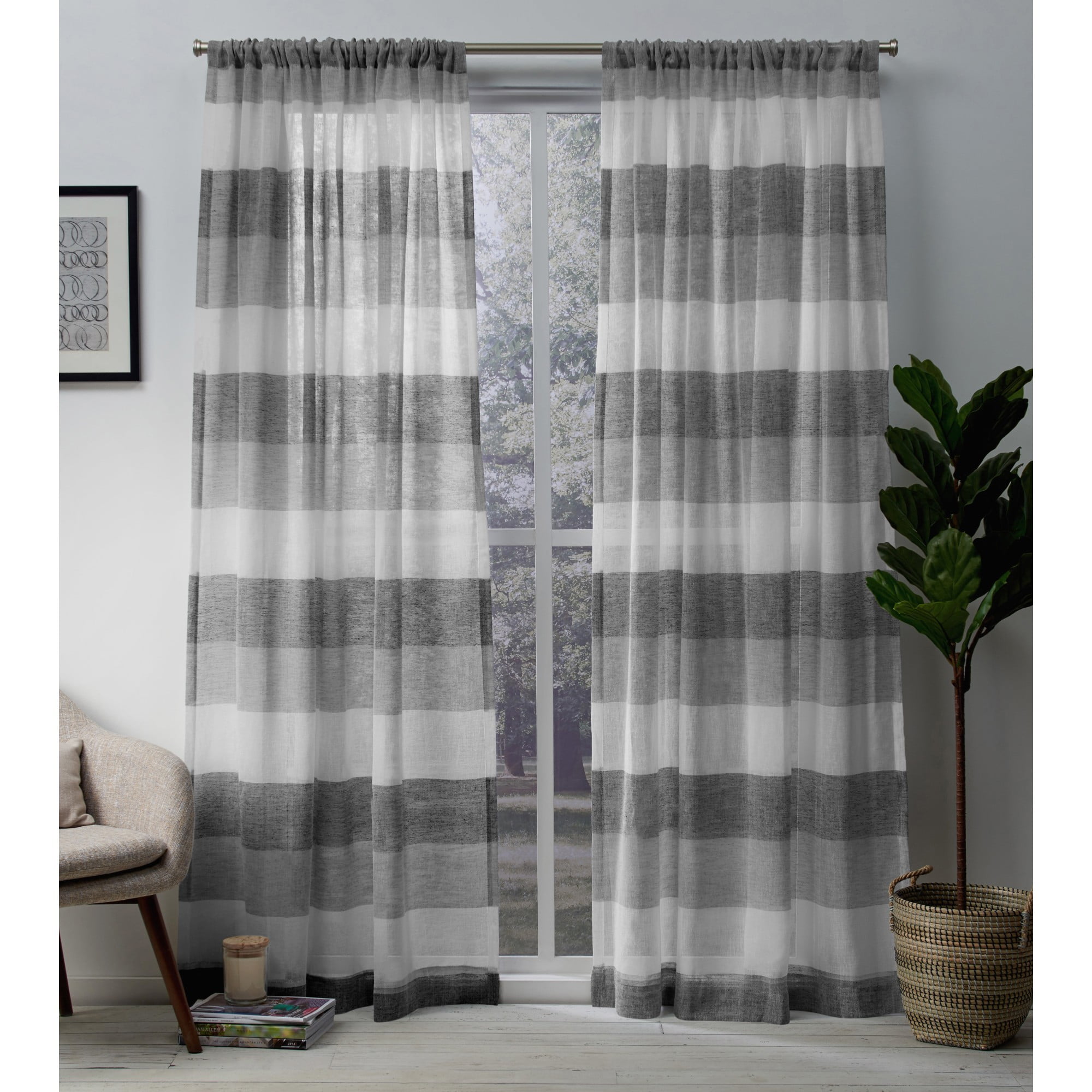 Exclusive Home Curtains 2 Pack Bern Stripe Sheer Rod ...