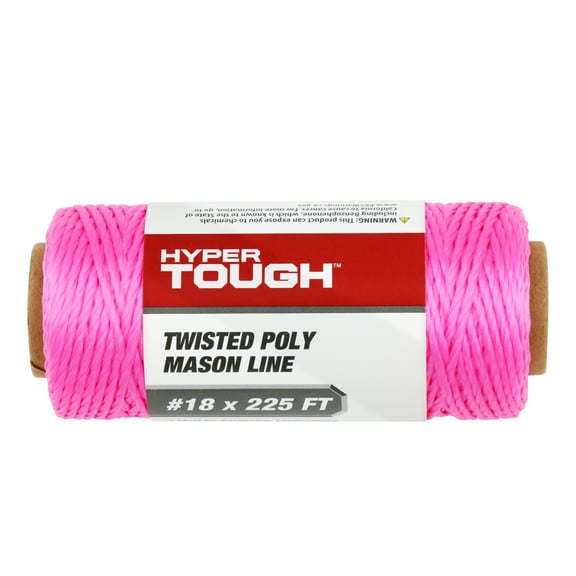 Hyper Tough 225 feet Twisted Polypropylene Mason Line Rope, Pink, Twine