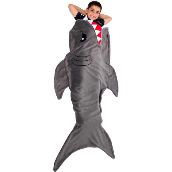 Silver Lilly Animal Tail Blanket - Plush Animal Sleeping Bag Blanket for Kids (Gray Shark)