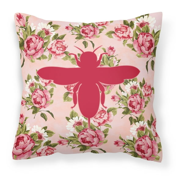 Carolines Treasures Bee Shabby Chic Pink Roses Fabric Decorative Pillow 14Hx14W multicolor