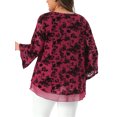 thumbnail image 4 of DARING DIVA Women's Plus Women's Dressy Blouse V Neck Mesh Flowy Work Shirts 1X Burgundy, 4 of 6
