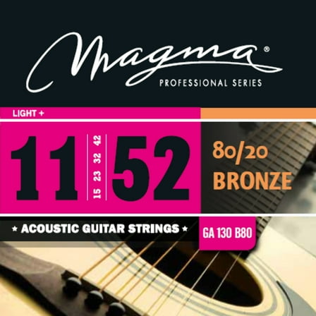 Magma Acoustic Guitar Strings Regular Light Gauge 80/20 Bronze Set, .011 - .052 (GA130B80)