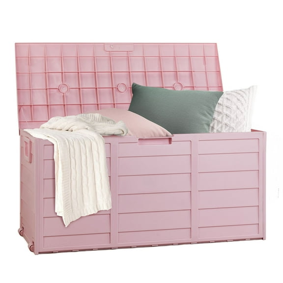 LYYHTY Garden Storage Box 75 GAL Pink Outdoor Tool Case Cushion Organizer with Wheels