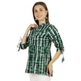 thumbnail image 3 of Moomaya Printed Top 3/4 Sleeve Mandarin Collar Pleated Fit & Flare Short Tunic For Women, 3 of 9