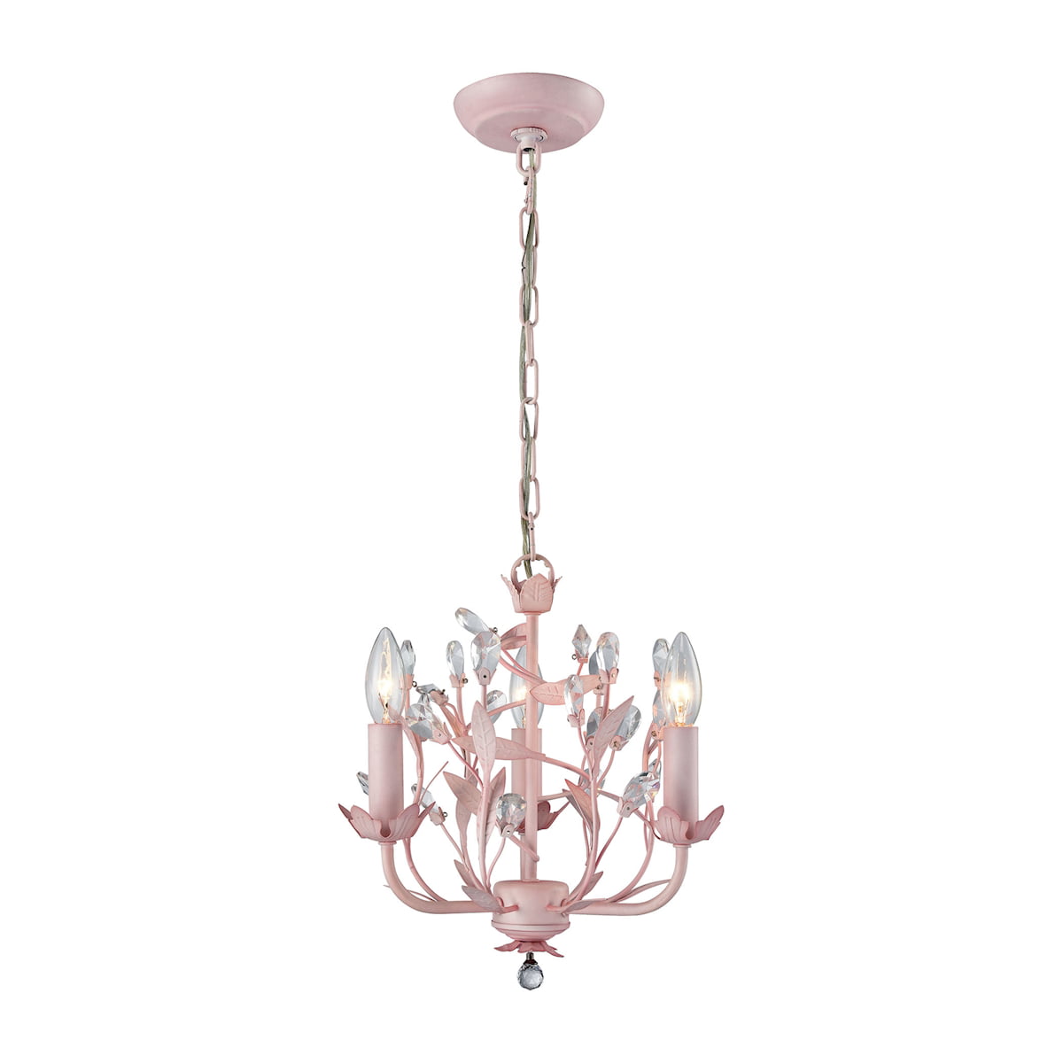 White With Pink Roses And Crystal Accents 5 Light Chandelier 