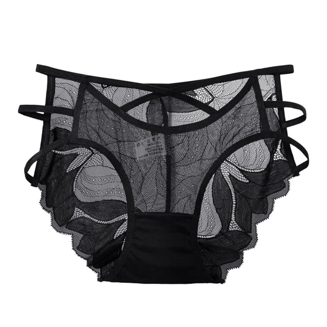 Braguitas sexy de encaje negro de cintura alta para mujer - Braguitas de talla grande - Poliéster/spandex - Cobertura total - M-XL