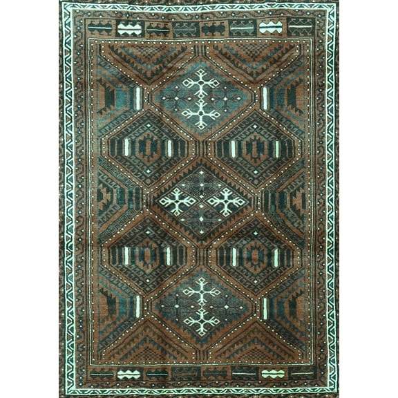 Ahgly Company Machine Washable Indoor Rectangle Persian Turquoise Blue Traditional Area Rugs, 5' x 7'