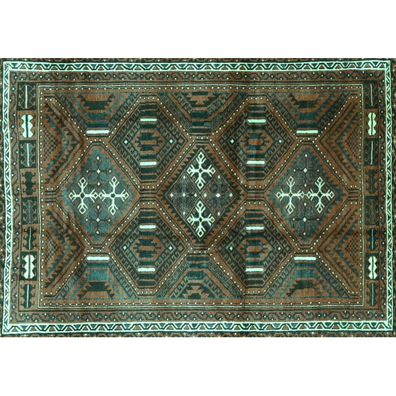 Ahgly Company Machine Washable Indoor Rectangle Persian Turquoise Blue Traditional Area Rugs, 3' x 5'