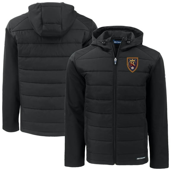 Men's Cutter & Buck Black Real Salt Lake Big & Tall Evoke Hybrid Eco Softshell Recycled Full-Zip Hoodie Jacket