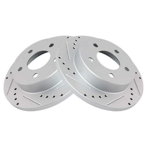 TRQ Rear Performance Brake Rotors Set Premium G-Coated Cross Drilled & Slotted Fits Select 1994-2004 Ford Mustang