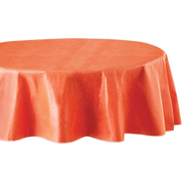 Mainstays Linen Print Vinyl Tablecloth, Coral, 70" Round ...