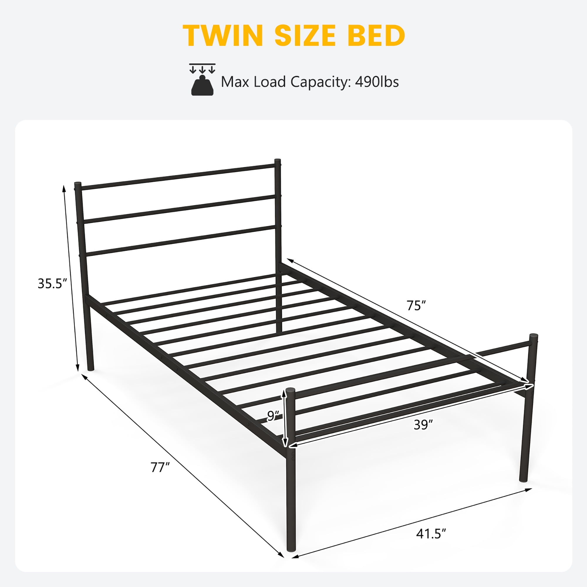 Costway Twin Metal Bed Frame Mattress Foundation No Box Spring Needed Black