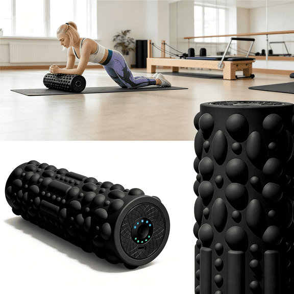Foam Roller , Electric Fashion Roller With 5 Stage Vibration Massage Roller Rechargeable Fitness Roller Muscle Roller Intense Deep Vibration Foam Roller For Deep Tissue