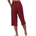 thumbnail image 3 of Dellytop Womens Casual Elastic Waist Solid Color 3/4 Summer Capri Pants, 3 of 5