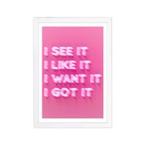 Wynwood Studio Typography and Quotes Framed Wall Art Prints 'See Like Want Got It' Motivational Quotes and Sayings - Pink, Pink, 13" x 19"