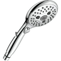Shower head with water stop button, hand shower 7.3 l/min with 6 spray settings, on/off button, universal water saving, chrome