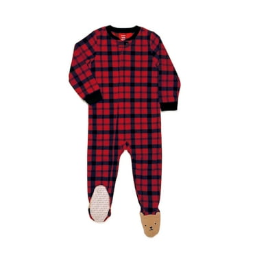 Carter's Toddler Boy's Plaid Buffalo Check Bear Footed Fleece Pajama Sleeper, Size 4T