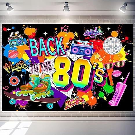 1 Pc Back to the 80's Party Banner Backdrop, 71 x 43 Inch Retro Neon Photography Background Poster Decoration for Theme Wall Decor