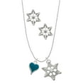 thumbnail image 1 of Delight Jewelry Silvertone Small Long Dark Teal Heart Silver tone Snowflake Charm Necklace and Stud Earrings, 1 of 4