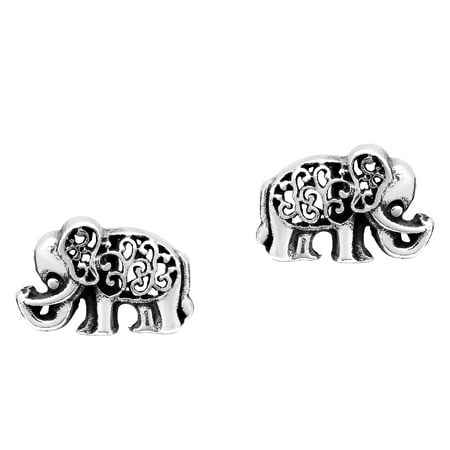 - Elaborate Elephants Swirl Accents Sterling Silver Post Stud Earrings