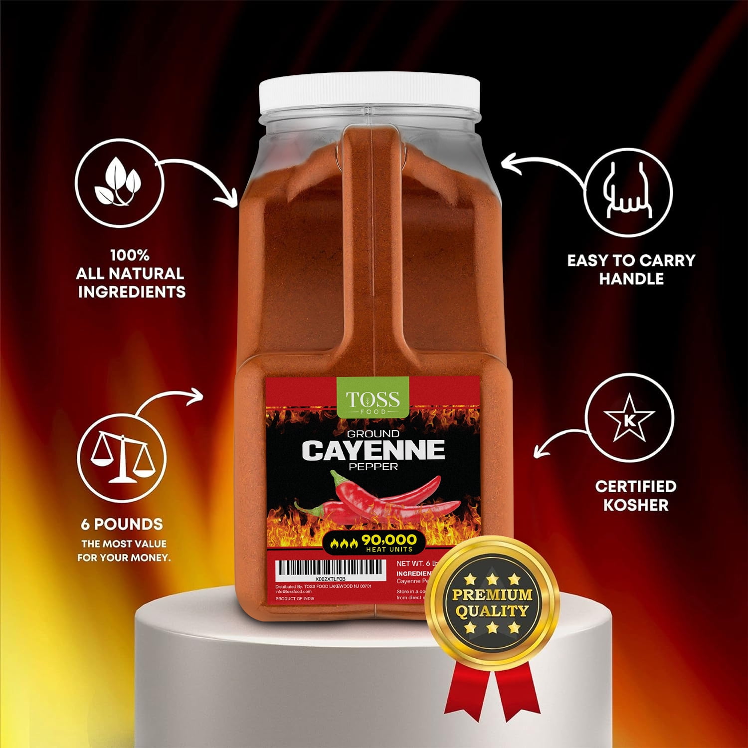 TOSS Extreme Hot Red Cayenne Pepper 90,000 Heat Units Pure and Natural - 6 lb Bulk