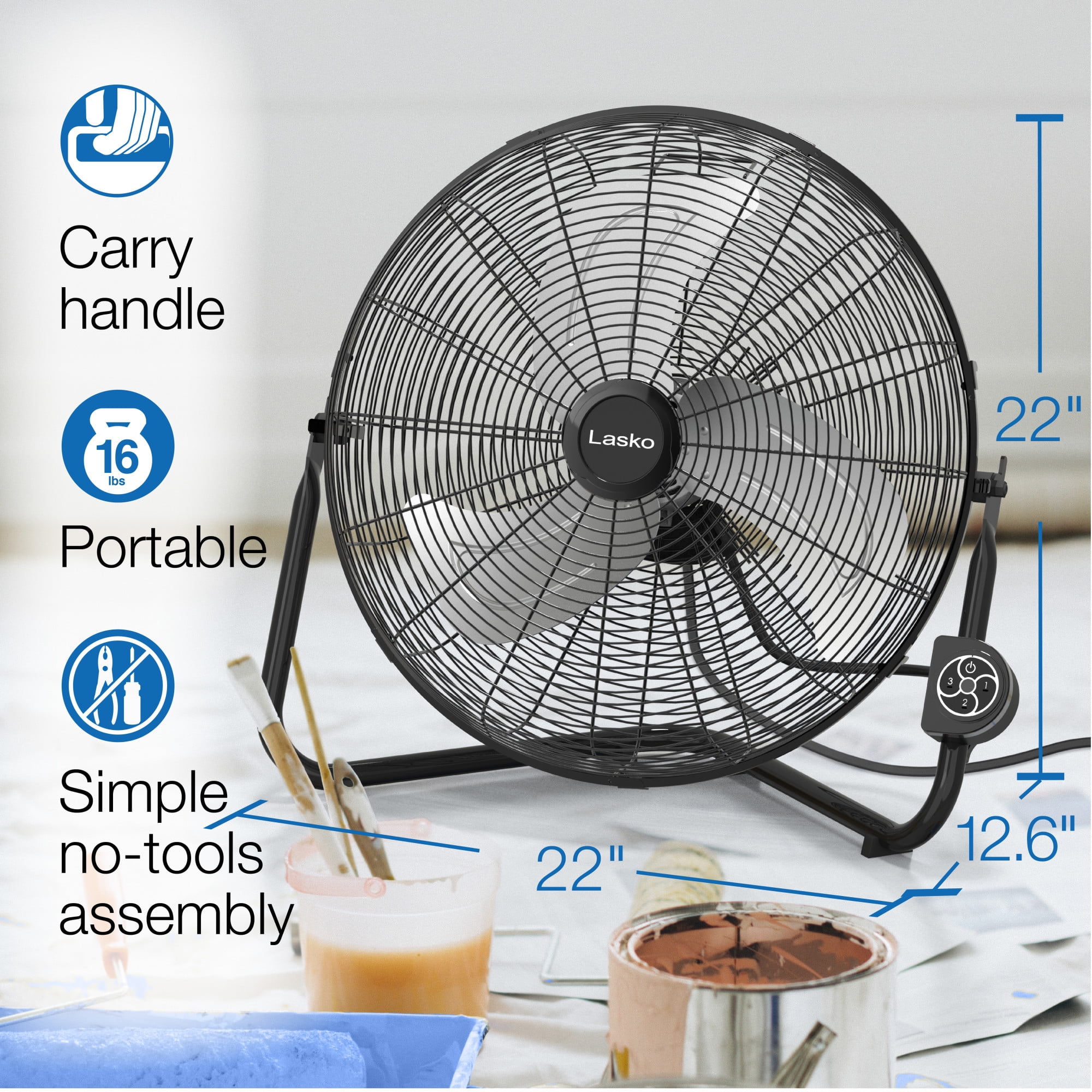 Lasko 20" High Velocity Floor Fan, Wall Mount Option and Remote, Black, H20660