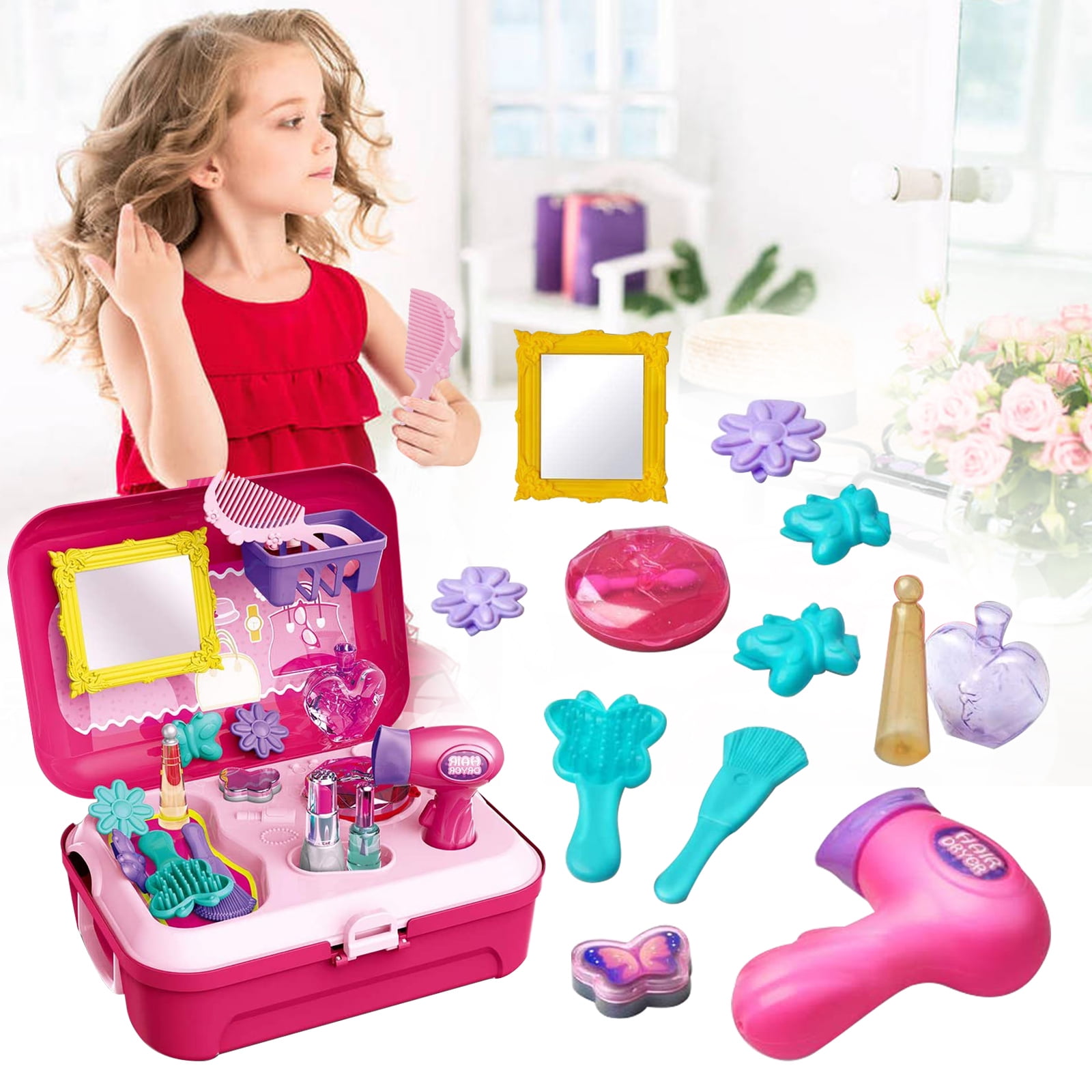Girls Toy Set Beauty Vanity Hair Salon Plastic Pretend Play Princess Accessories 