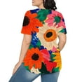 thumbnail image 4 of Loose Summer Tops for Women Oversized Short Sleeve Floral Shirt Trendy Casual Pullover, Multicolor, XL, 4 of 7