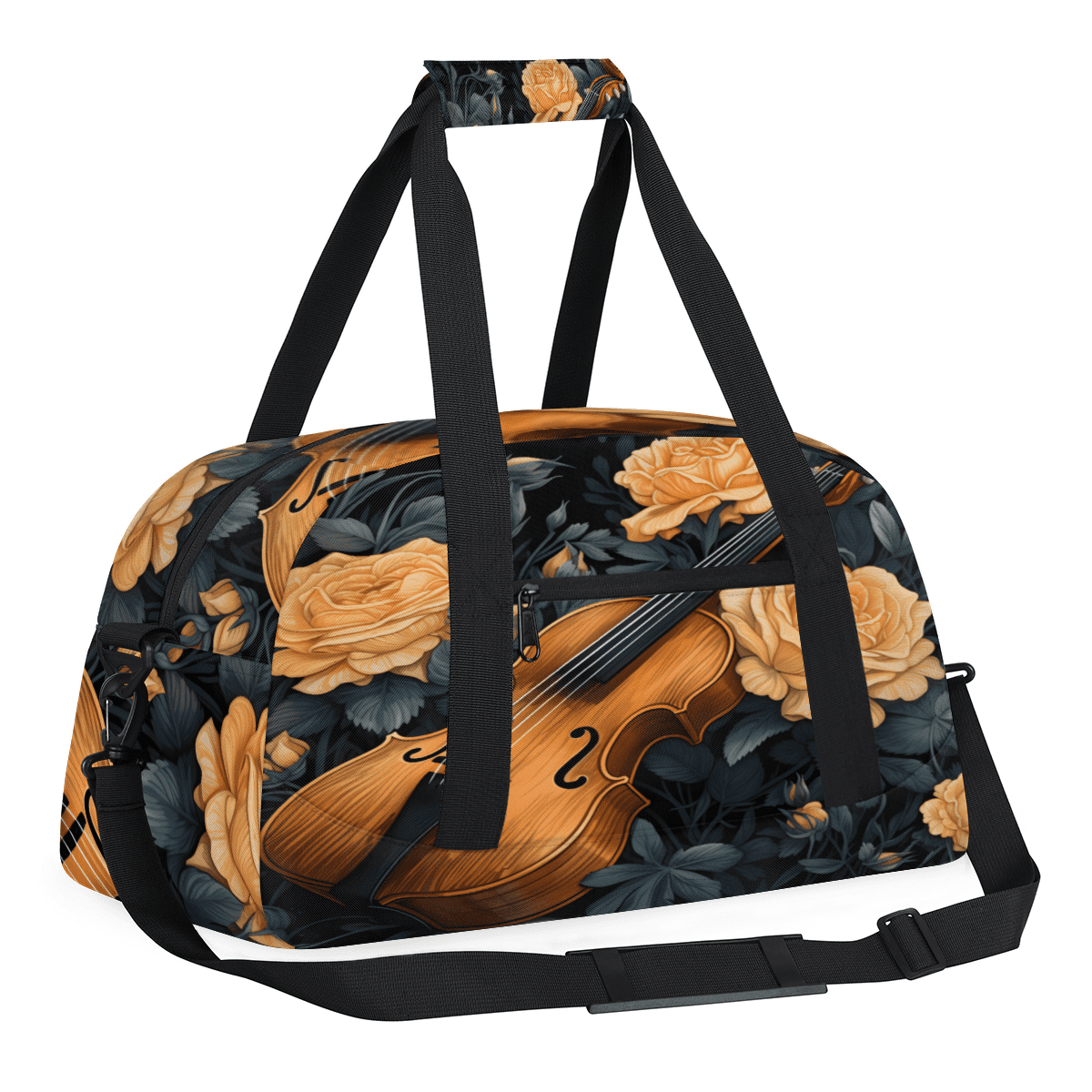 Herdesigns Music Violins Sports Duffle Bag for Women & Men, Music Theme Gym Bag Dance Bag Overnight Bag Carry On Weekender Travel Bag
