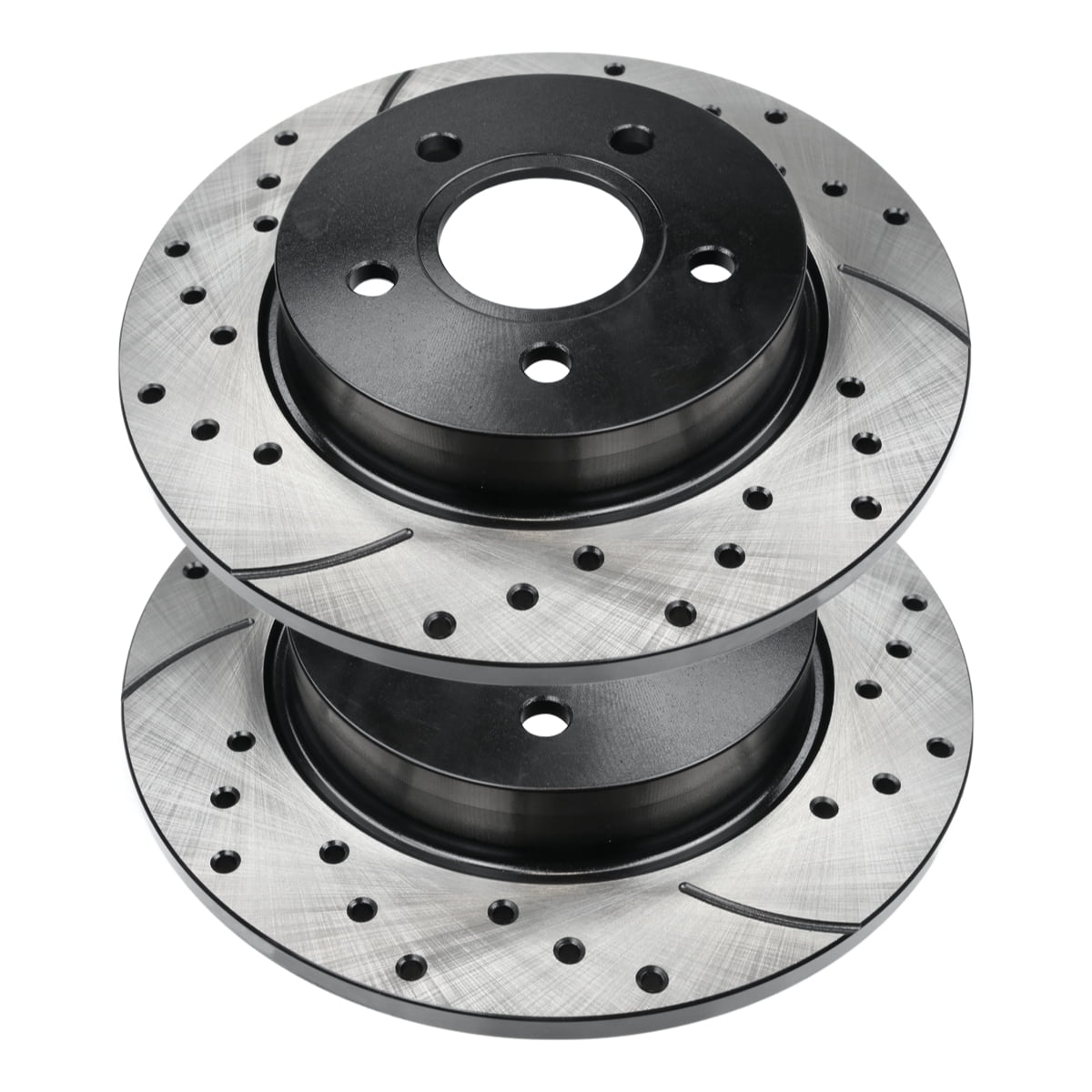 AutoShack Rear Drilled Slotted Brake Rotors | Replacement For Toyota Corolla Matrix Prius Prime Prius Plug-In Prius AWD-e Lexus CT200h Pontiac Vibe | Silver Zinc Coated | 2-PC Set | SilverShield Pro