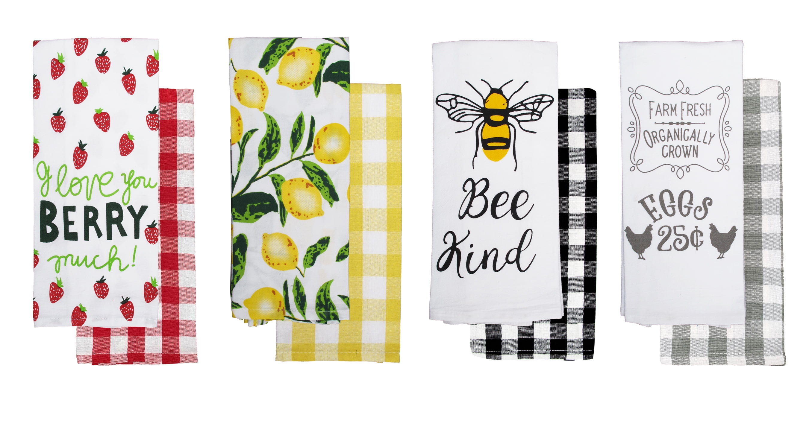 Decorative Buffalo Plaid Kitchen Towels Set Pack Of 8 Dish Towels Set Themed Bee Lemons Rooster Strawberry Cute Flour Sack Towels For Dish Drying Walmart Com Walmart Com