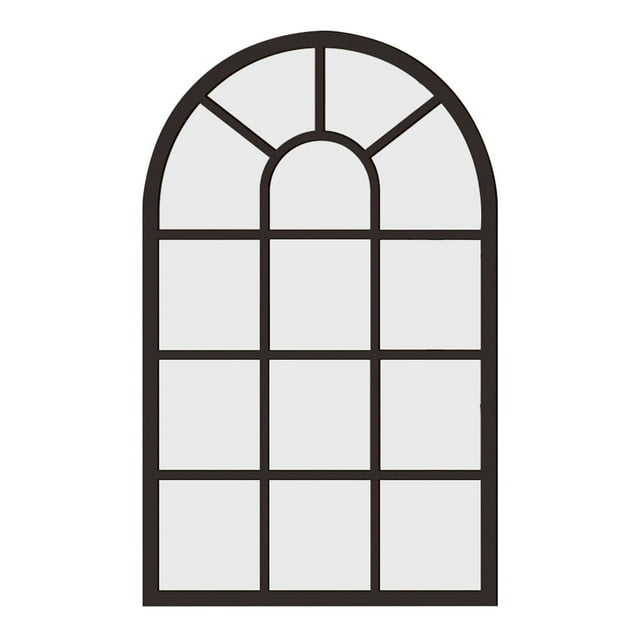 Luzkey Arched Window Wall Mirror Wall Art Simple Windowpane Arch Mirror,Decorative Mirror for Bathroom Farmhouse Entryway,Home Decor Black