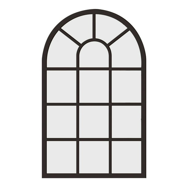 Espejo de pared de la pared de ventana arqueada, espejo de arco de pañuelo de ventana simple, espejo decorativo para la entrada de la casa de la granj Negro