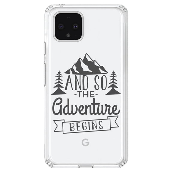 DistinctInk Clear Shockproof Hybrid Case for Google Pixel 4 (6.1" Screen) - TPU Bumper Acrylic Back Tempered Glass Screen Protector - And so the Adventure Begins