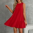 thumbnail image 2 of Lovzfmll Shift Dress for Women, Solid Color Crew Neck Sleeveless with Back Button & Ruffle Hem, Casual Mini Dress Red, S, 2 of 7
