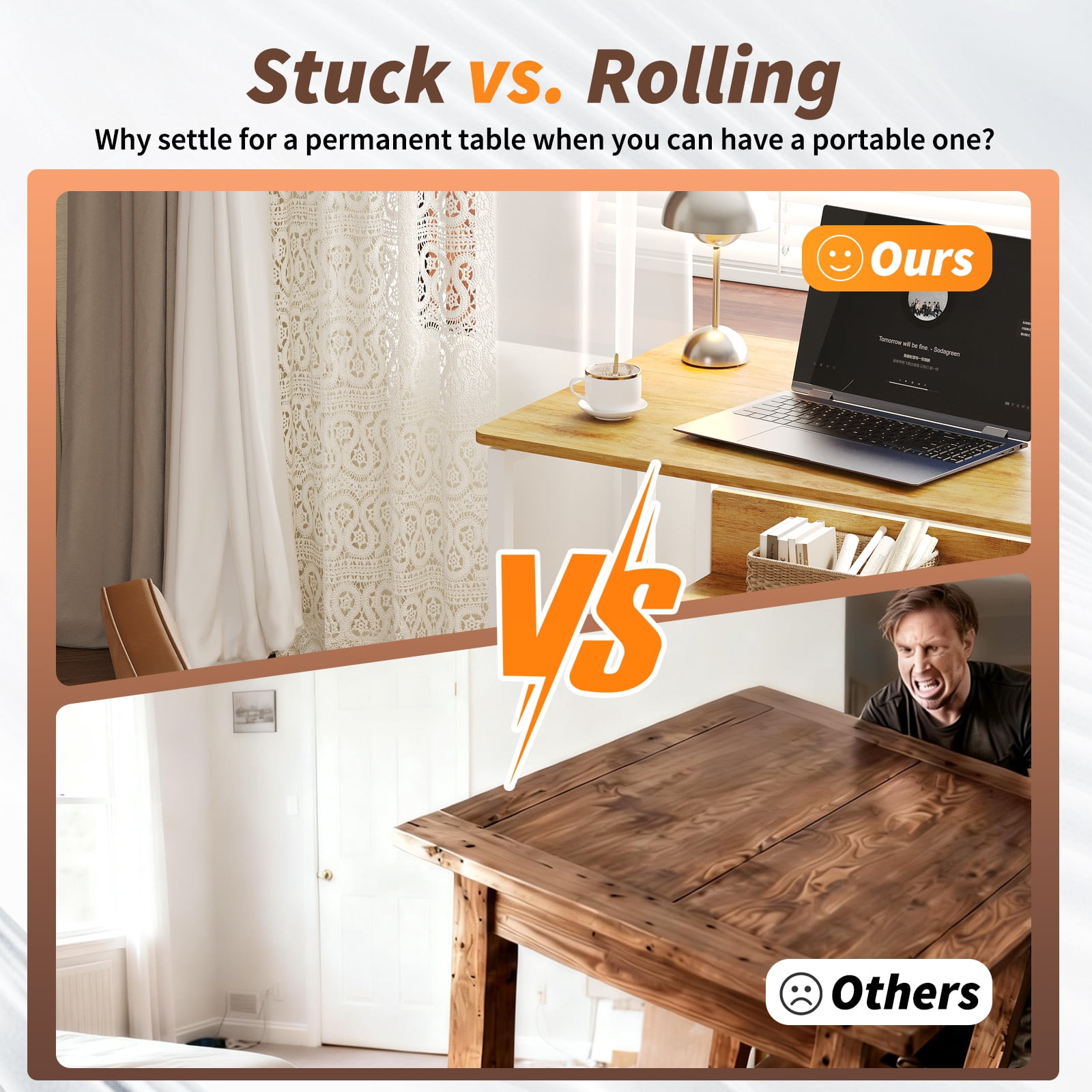 Folding Desk Small Rolling Desk with Storage Shelf,24.8 inch Foldable Computer Desk with Wheels, for Small Spaces, Home Office, Study, Easy Assembly