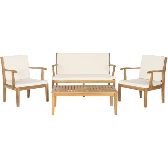 Safavieh 4-Piece Wood Outdoor Patio Dining Set with Cushion, Teak Brown