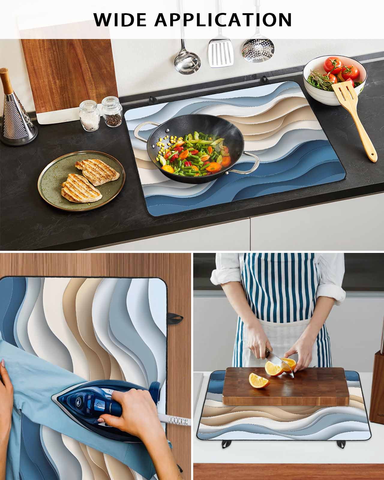 nqOlkjepod Large Induction Cooktop Protector Mat 36"x21", Beige Blue Ombre Stove Top Covers for Electric Stove, Moire Abstract Artwork Decorative Stove Burner Cover Mats, Glass Top Stove Cover