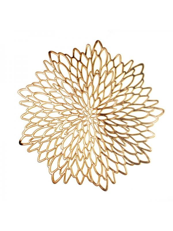 PVC Placemat Hollowed Gold Stamping Placemat Hibiscus Flowers Unique