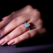 Rosec Jewels Natural Ethiopian Opal Emerald Cut Engagement Ring 2 Carat - Opal Diamond Ring - AAA Quality - with Jewelry Box, 925 Sterling Silver, US 4.00