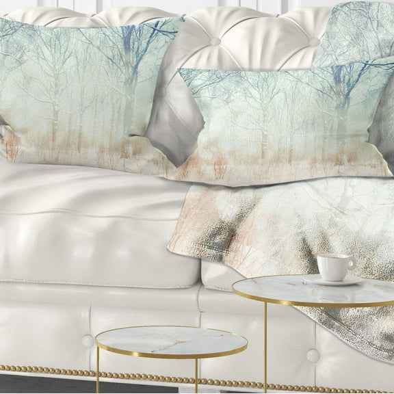 Designart Winter with Foggy Forest - Landscape Printed Throw Pillow - 12x20