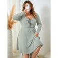 thumbnail image 6 of Womens Casual Plus Size Square Neck Long Sleeve Ribbed Swing Dress Grey XL, 6 of 8