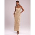 thumbnail image 3 of Apricot Sequin Slip Dress With Spaghetti Straps, Retro Sparkle Maxi Dress For Party Night Out, 3 of 6