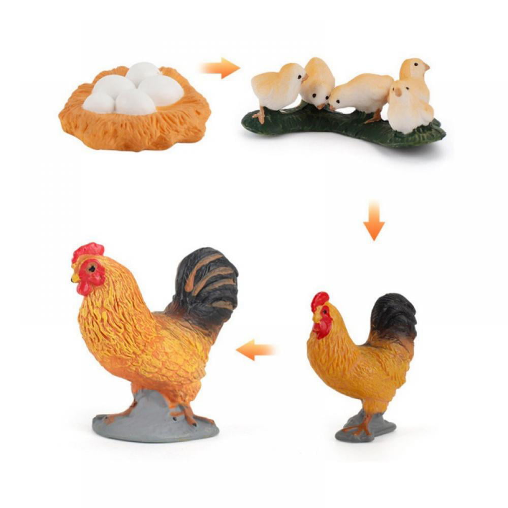 4PCS Farm Animals Figurines Life Cycle of Chicken Rooster Food Chain Animal  Figures Toy Kit Educational School Project for Kids Toddlers 