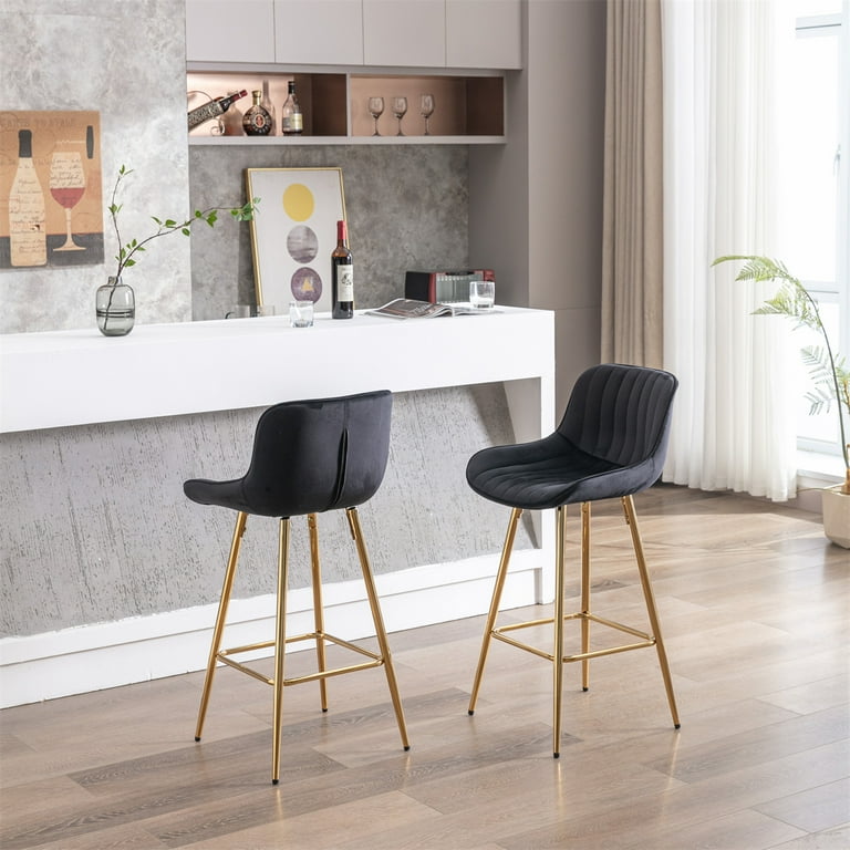 Bar Stools Set of 2 Counter Height Bar Chairs with Gold Metal