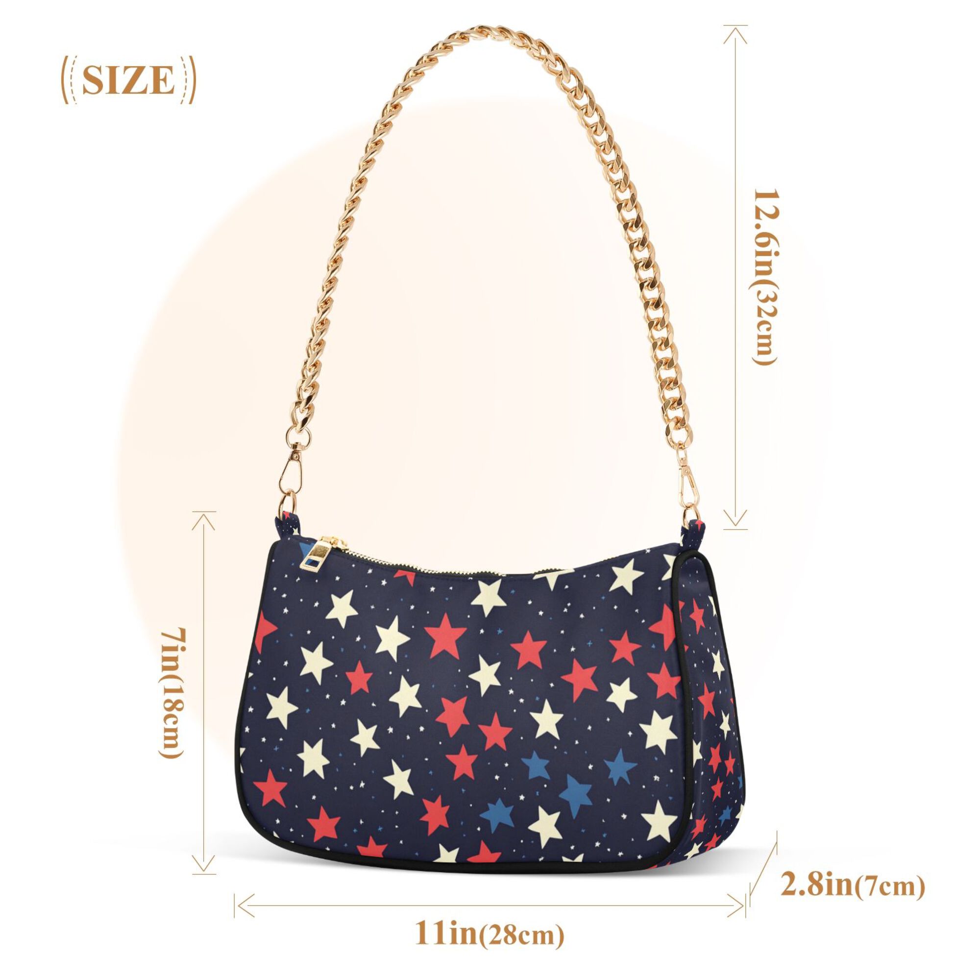 FORMRS Womens Shoulder Bag with Chain Strap Clutch Purse Cute Tote Handbag, Red Starry Pattern