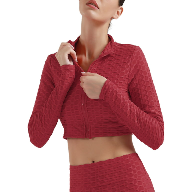 Niuer Women Jacket Plain Coat Full Zip Workout Top Activewear Blouse Long  Sleeve Red M 