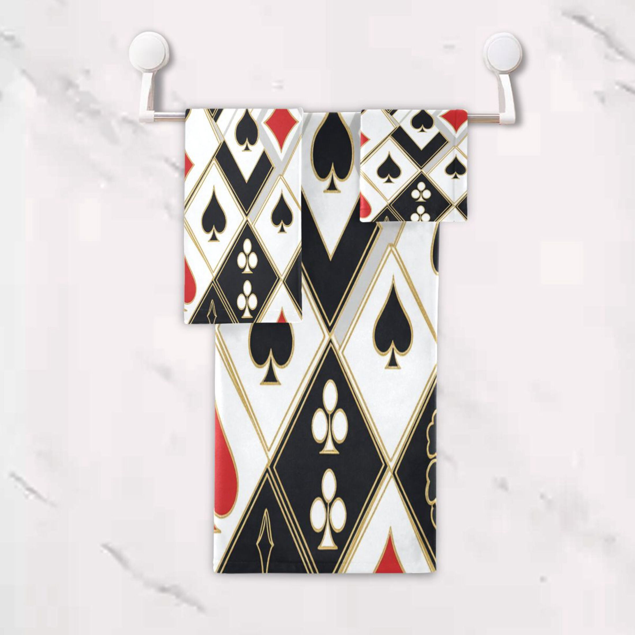 BZSMCE 3piece Bath Towel Sets Hand Bath Towels Fashion Cards Of Chance Printed Towel Sets