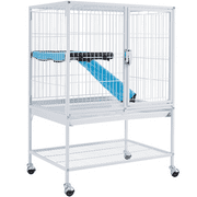 Angle View: Yaheetech Rolling Metal Animal Cage w/ Removable Ramp & Platform, White