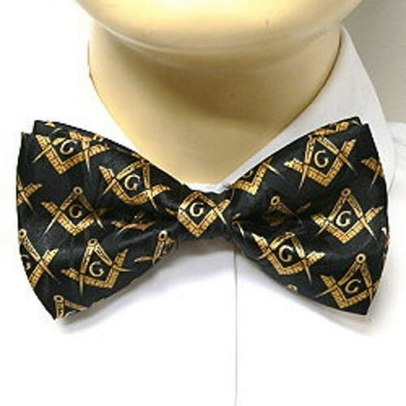 Masonic Bowtie Freemason Lodge Attire. Black Pre-tied Gold Compass patterns